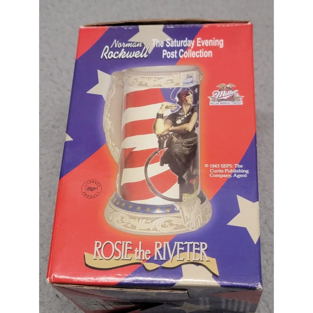Vintage Miller Norman Rockwell Rosie The Riveter Beer‎ Stein Box COA Patriotic
